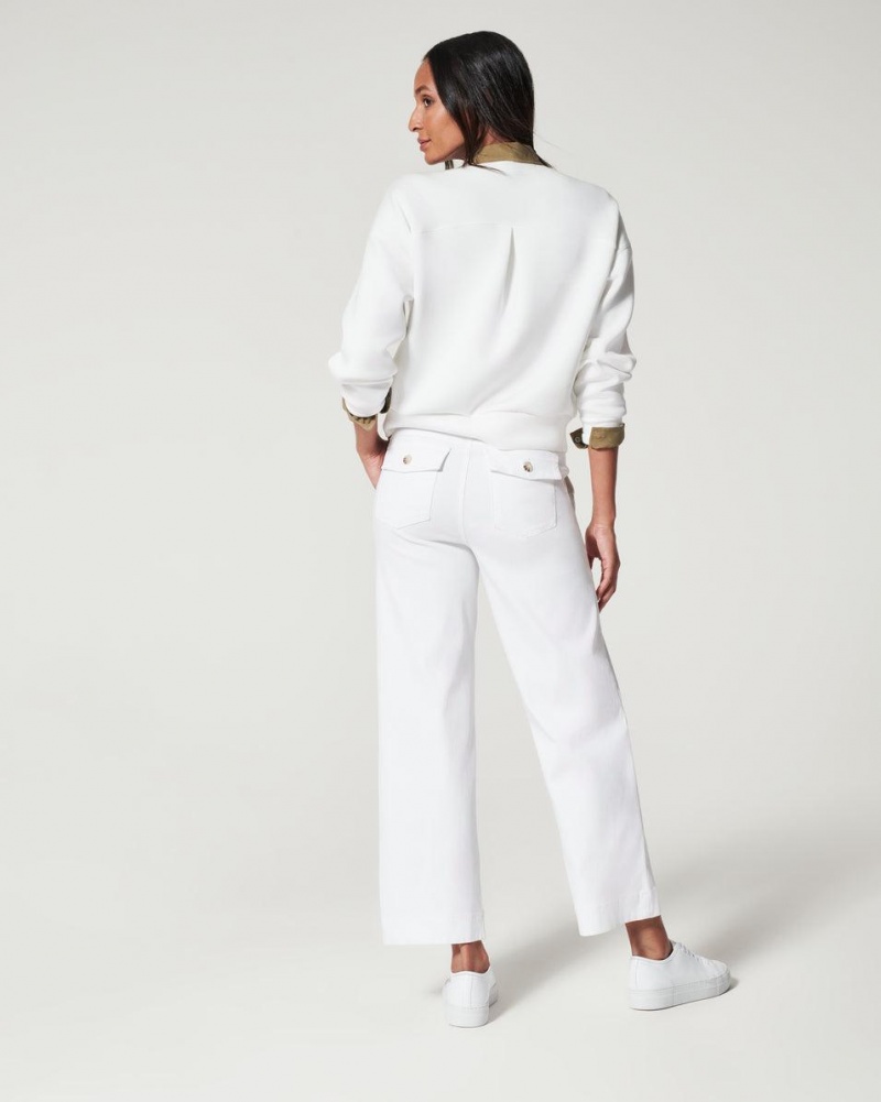 Spanx Stretch Twill Cropped Wide Leg Pants White | 85437-YEJL