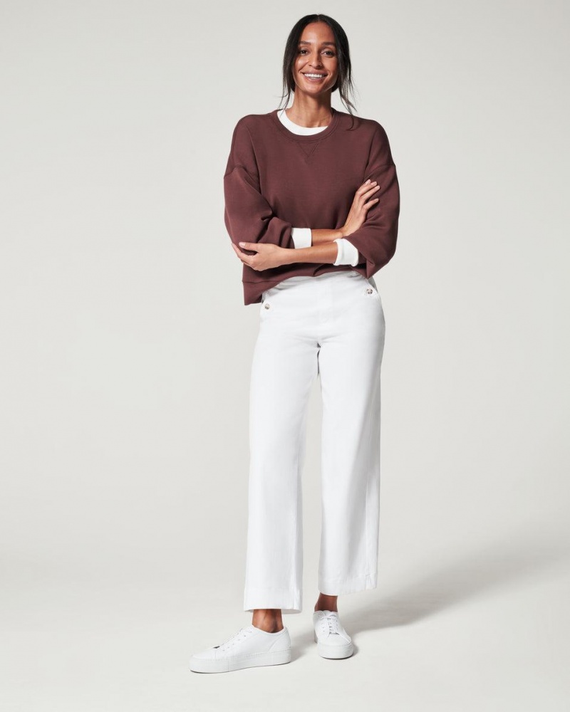 Spanx Stretch Twill Cropped Wide Leg Pants White | 85437-YEJL