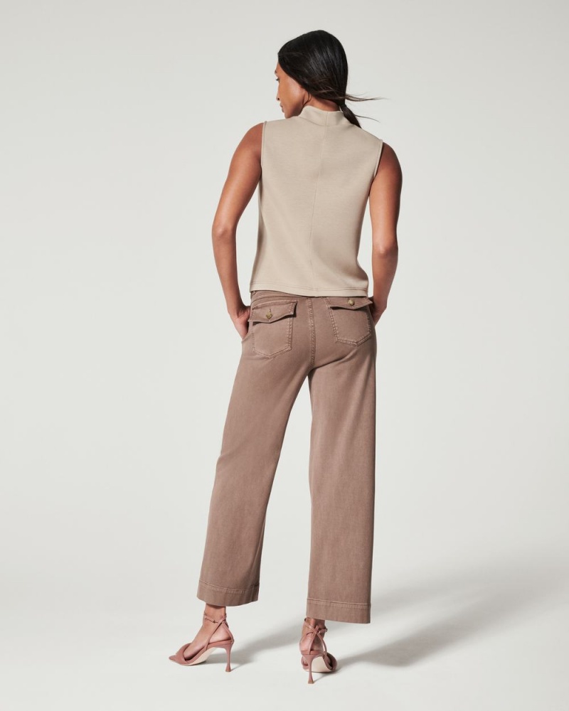 Spanx Stretch Twill Cropped Wide Leg Pants Khaki | 73486-PQZF