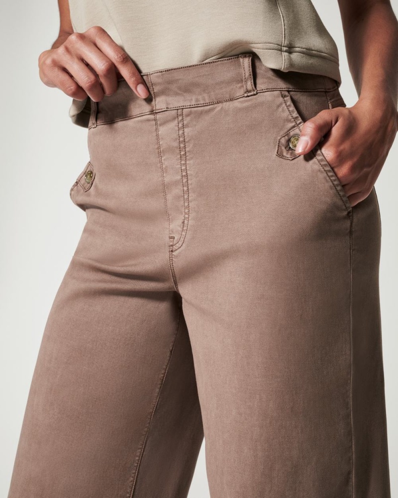 Spanx Stretch Twill Cropped Wide Leg Pants Khaki | 73486-PQZF