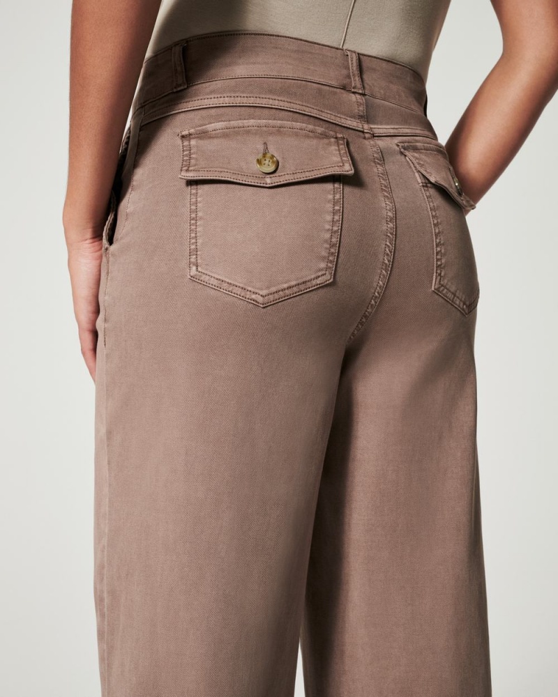 Spanx Stretch Twill Cropped Wide Leg Pants Khaki | 73486-PQZF