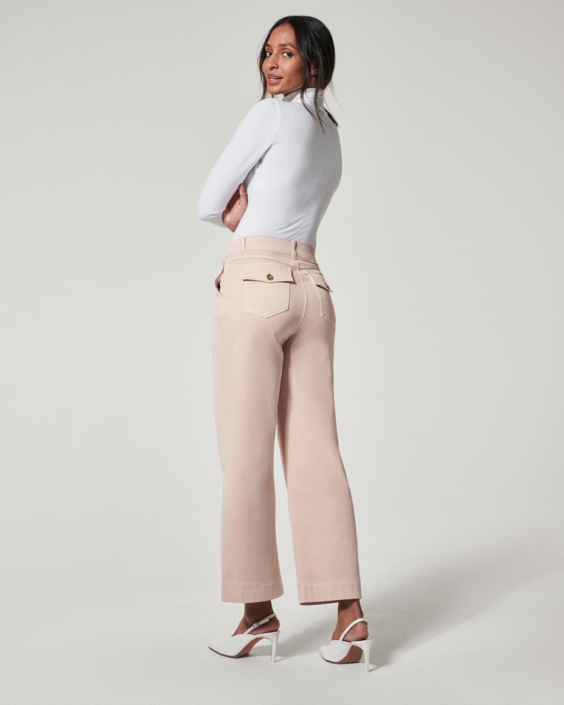 Spanx Stretch Twill Cropped Wide Leg Pants Pink | 47610-NHOC