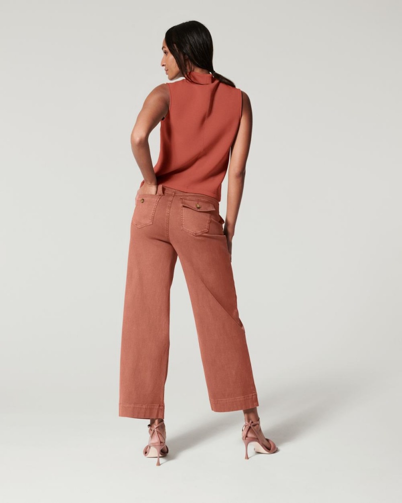 Spanx Stretch Twill Cropped Wide Leg Pants Brown | 94576-SAIX