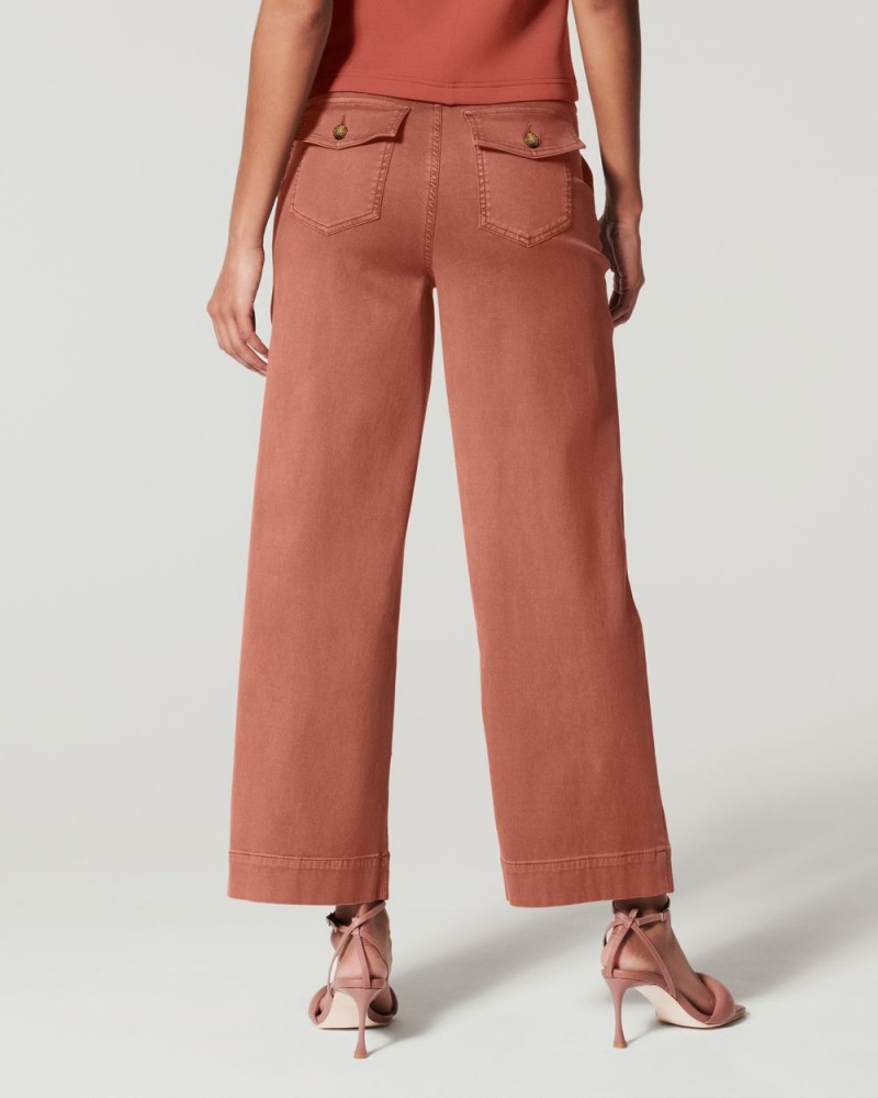 Spanx Stretch Twill Cropped Wide Leg Pants Brown | 94576-SAIX