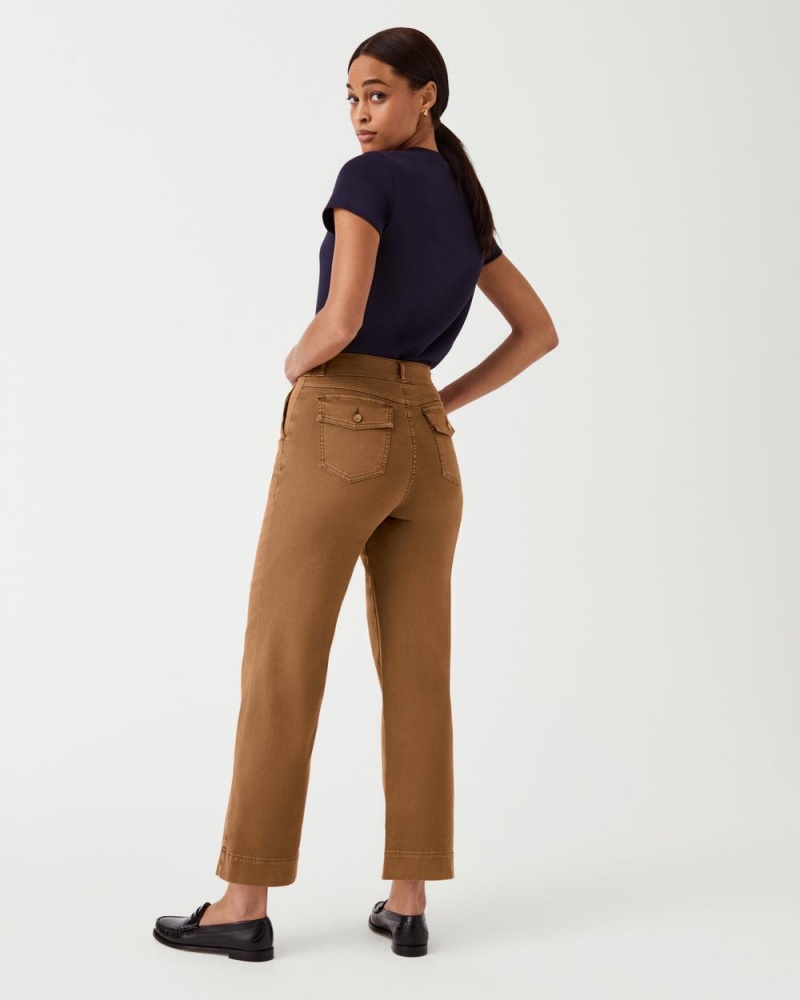 Spanx Stretch Twill Cropped Wide Leg Pants Brown | 76302-OQNX