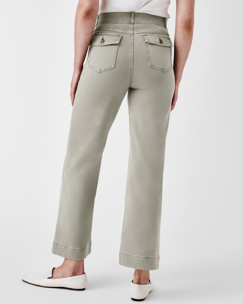 Spanx Stretch Twill Cropped Wide Leg Pants Olive | 08461-JPTY