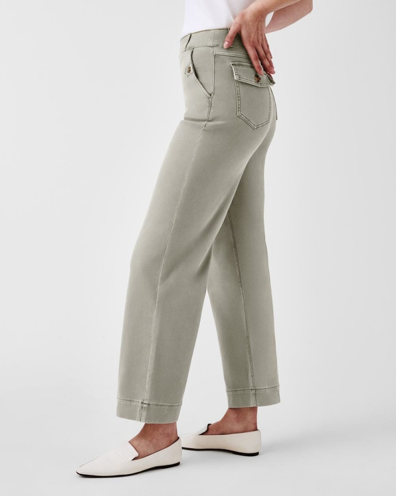 Spanx Stretch Twill Cropped Wide Leg Pants Olive | 08461-JPTY