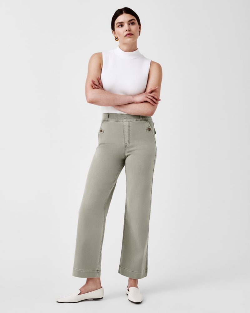 Spanx Stretch Twill Cropped Wide Leg Pants Olive | 08461-JPTY