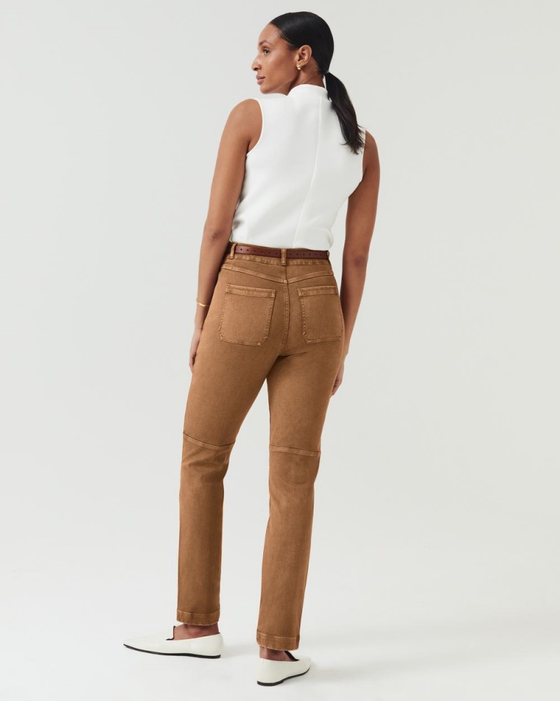 Spanx Stretch Twill Straight Leg Pants Brown | 36984-YDZF