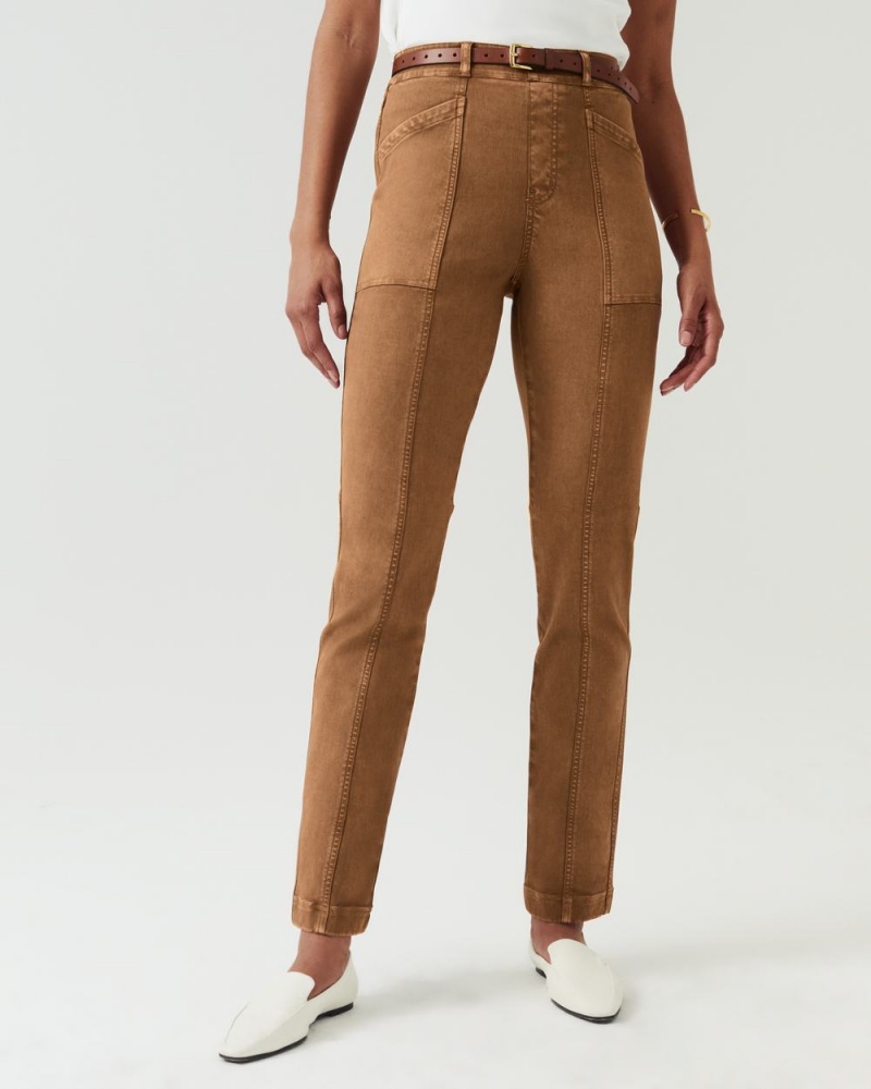 Spanx Stretch Twill Straight Leg Pants Brown | 36984-YDZF