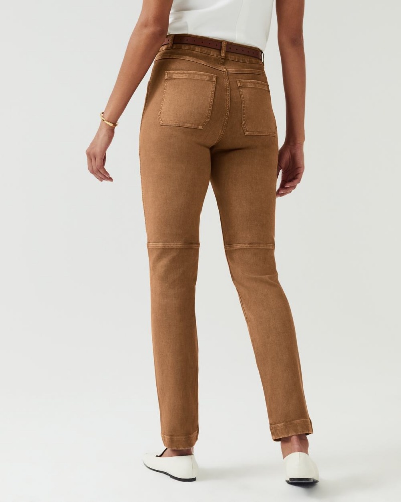 Spanx Stretch Twill Straight Leg Pants Brown | 36984-YDZF