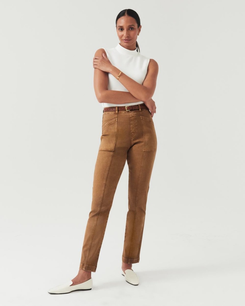 Spanx Stretch Twill Straight Leg Pants Brown | 36984-YDZF