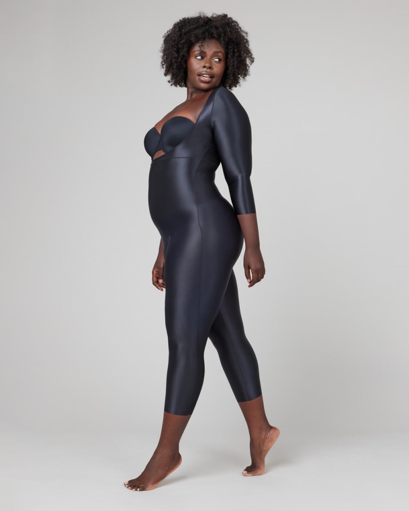 Spanx Suit Your Fancy Open-Bust 3/4 Sleeve Catsuit Black | 65923-YPMD