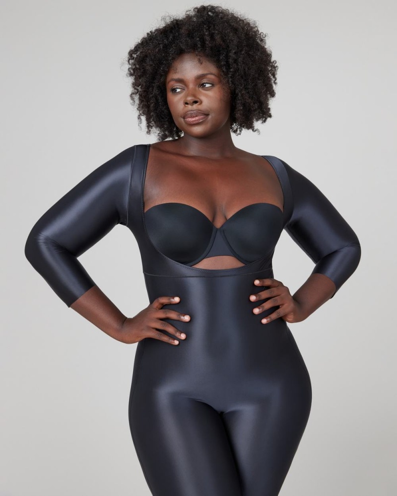 Spanx Suit Your Fancy Open-Bust 3/4 Sleeve Catsuit Black | 65923-YPMD