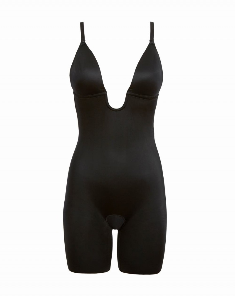 Spanx Suit Your Fancy Plunge Low-Back Mid-Thigh Bodysuits Black | 01743-ASFW