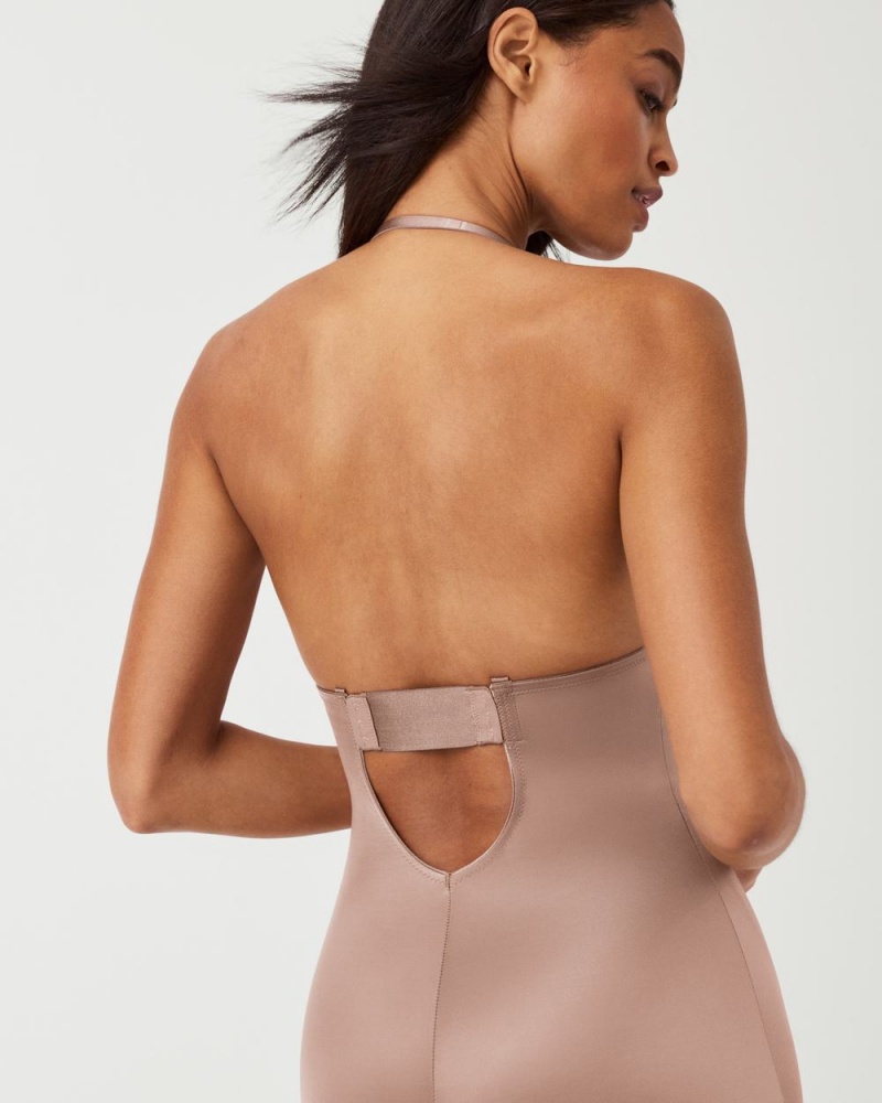 Spanx Suit Your Fancy Plunge Low-Back Mid-Thigh Bodysuits Cafe Au Lait | 79804-QKUT