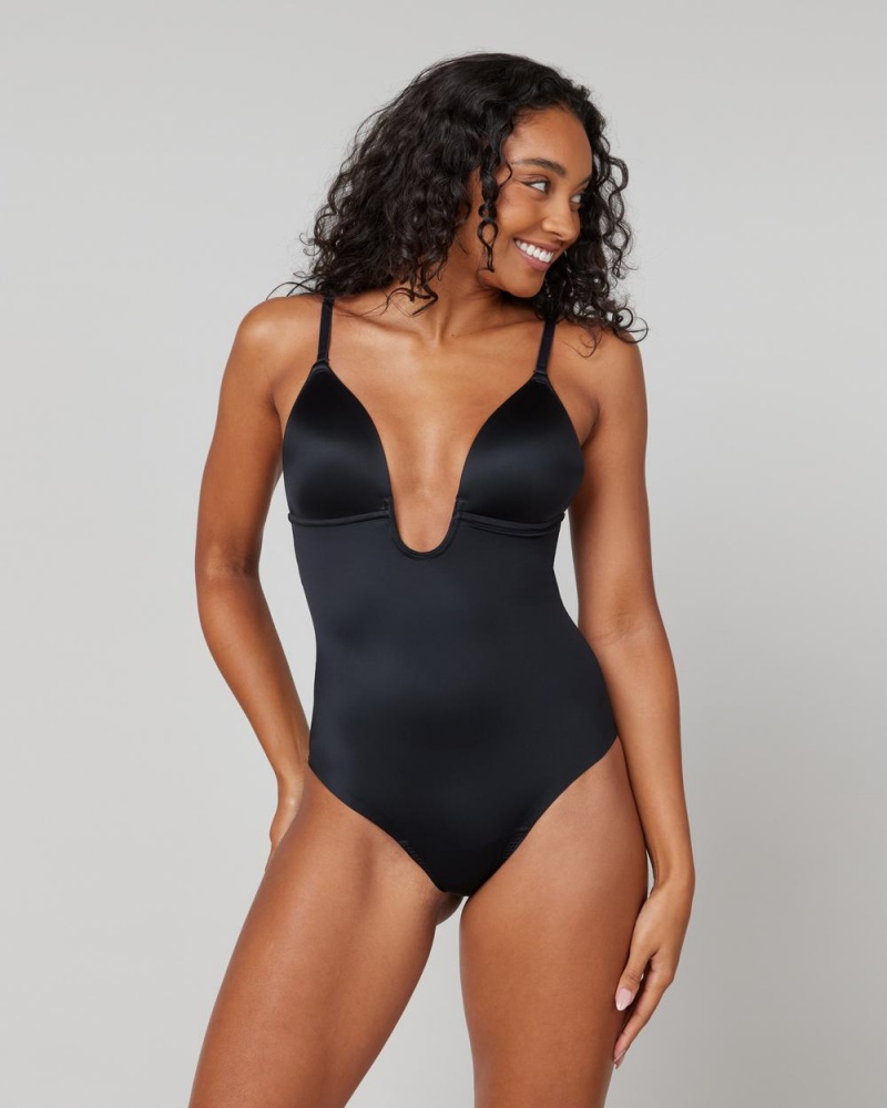 Spanx Suit Your Fancy Plunge Low-Back Thong Bodysuits Black | 73152-RUET