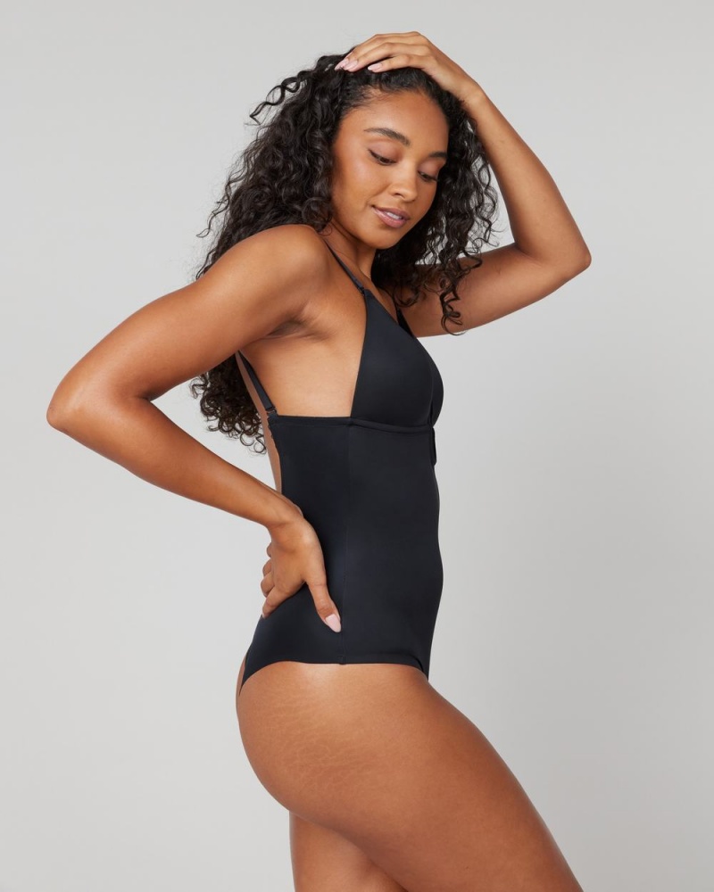 Spanx Suit Your Fancy Plunge Low-Back Thong Bodysuits Black | 73152-RUET