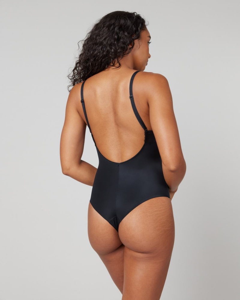 Spanx Suit Your Fancy Plunge Low-Back Thong Bodysuits Black | 73152-RUET