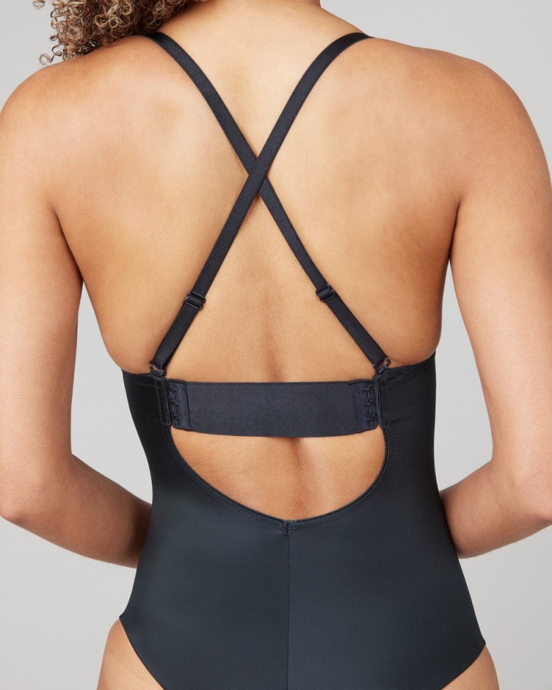 Spanx Suit Your Fancy Plunge Low-Back Thong Bodysuits Black | 73152-RUET