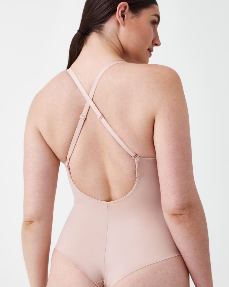 Spanx Suit Your Fancy Plunge Low-Back Thong Bodysuits Beige | 36485-XQMO