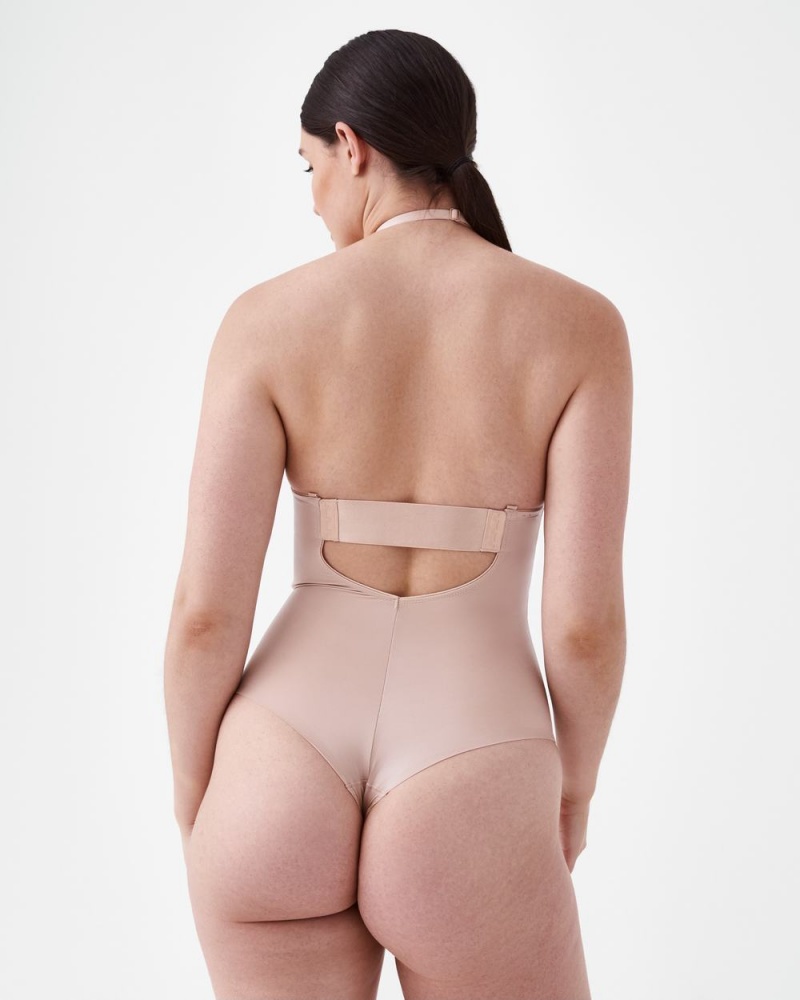 Spanx Suit Your Fancy Plunge Low-Back Thong Bodysuits Beige | 36485-XQMO