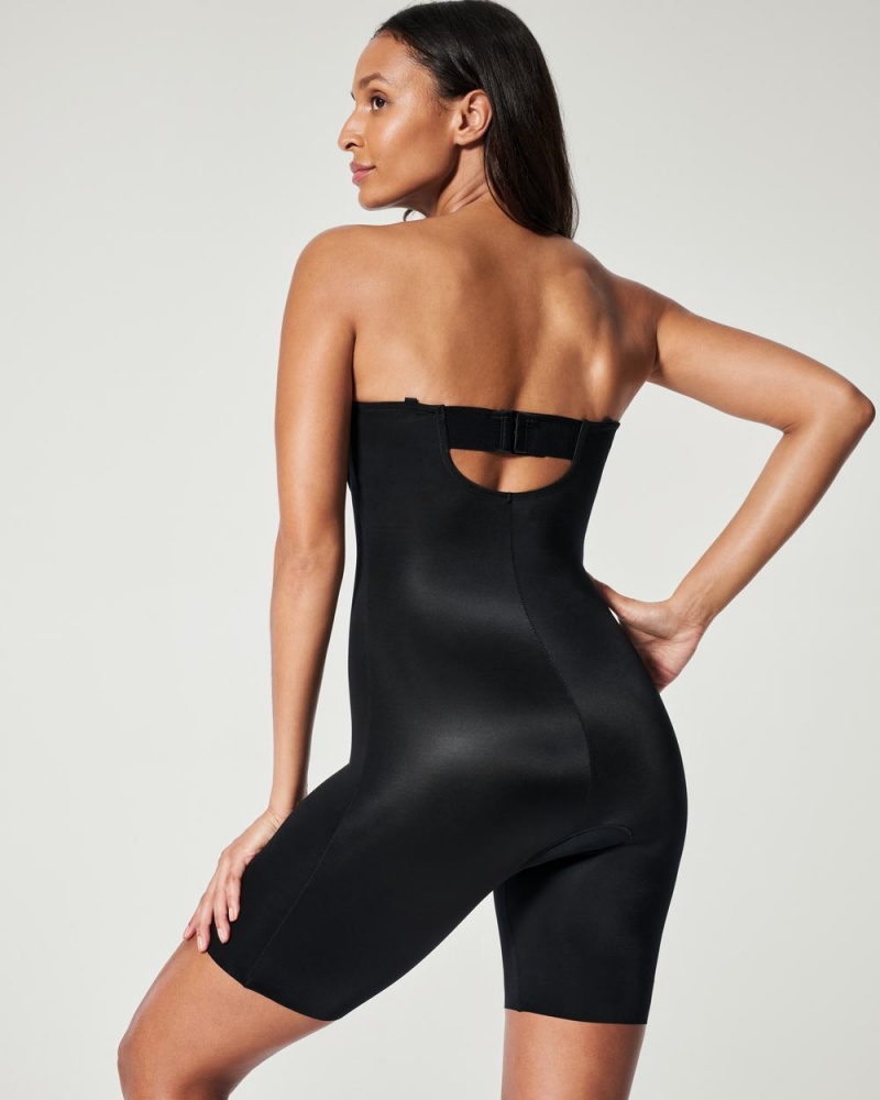 Spanx Suit Your Fancy Strapless Cupped Mid-Thigh Bodysuits Black | 16237-KMQV