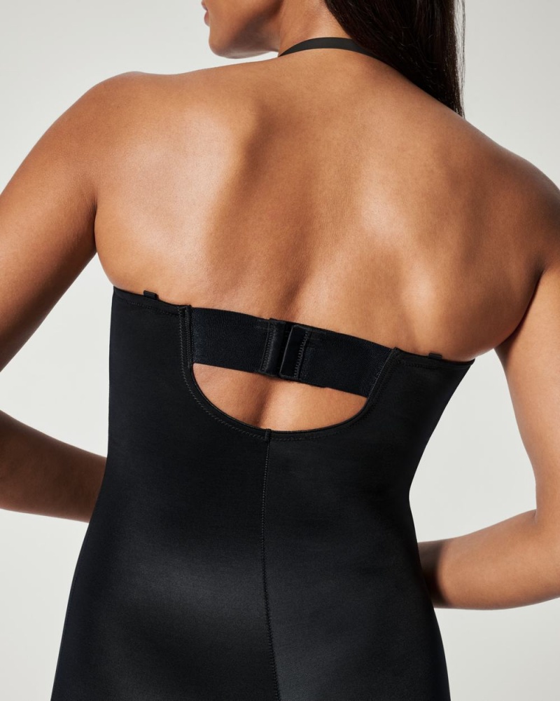 Spanx Suit Your Fancy Strapless Cupped Mid-Thigh Bodysuits Black | 16237-KMQV