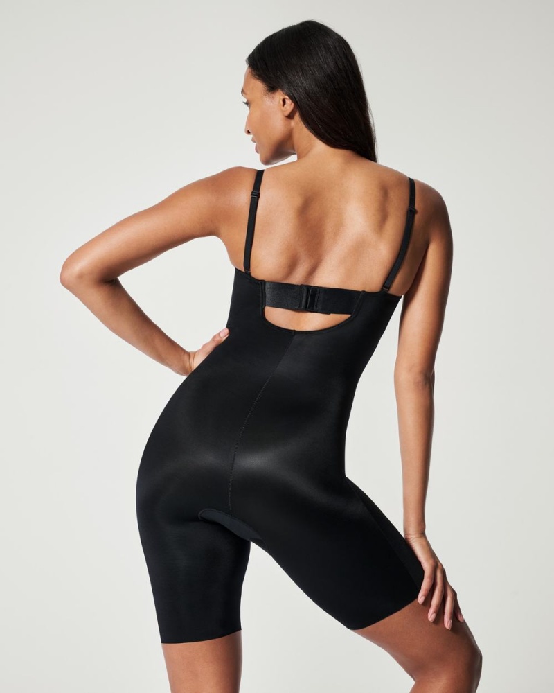 Spanx Suit Your Fancy Strapless Cupped Mid-Thigh Bodysuits Black | 16237-KMQV