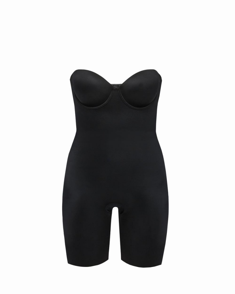 Spanx Suit Your Fancy Strapless Cupped Mid-Thigh Bodysuits Black | 16237-KMQV