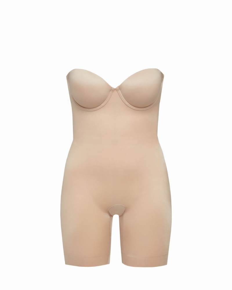 Spanx Suit Your Fancy Strapless Cupped Mid-Thigh Bodysuits Beige | 50938-PZIN