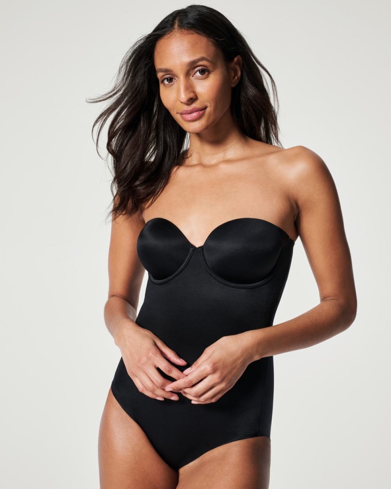 Spanx Suit Your Fancy Strapless Cupped Panty Bodysuits Black | 12658-CGWA