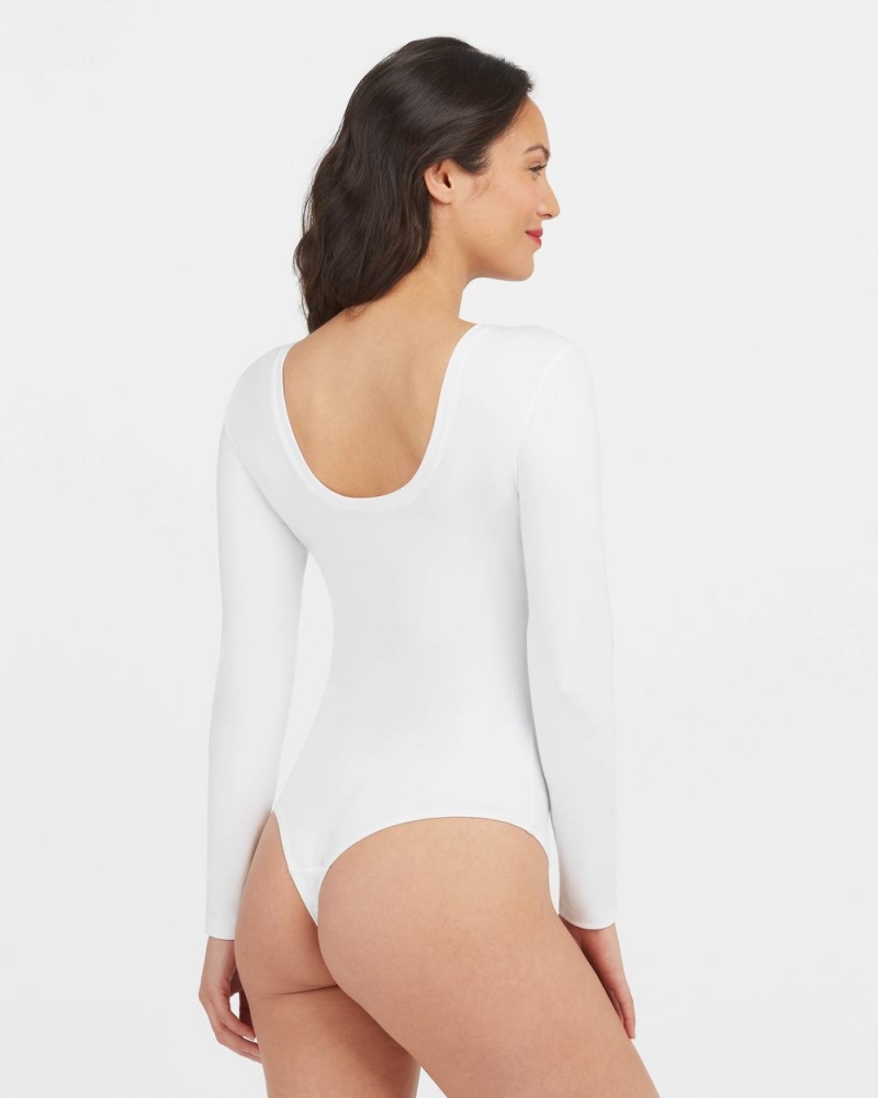 Spanx Suit Yourself Long Sleeve Scoop Neck Bodysuits White | 80769-NVYH