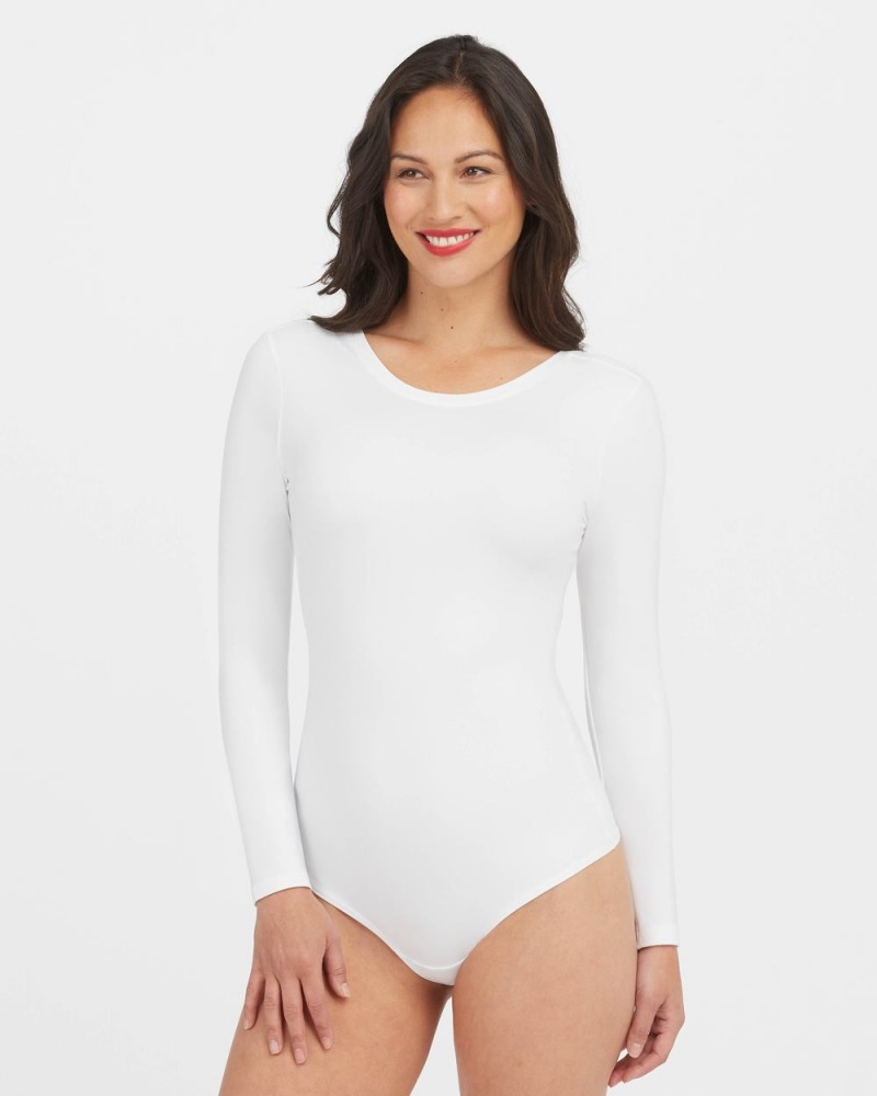 Spanx Suit Yourself Long Sleeve Scoop Neck Bodysuits White | 80769-NVYH