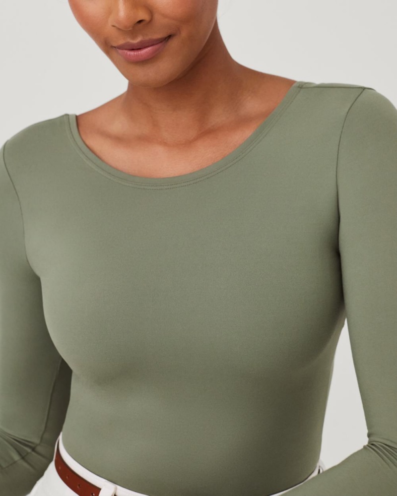 Spanx Suit Yourself Long Sleeve Scoop Neck Bodysuits Olive | 13276-LUVF