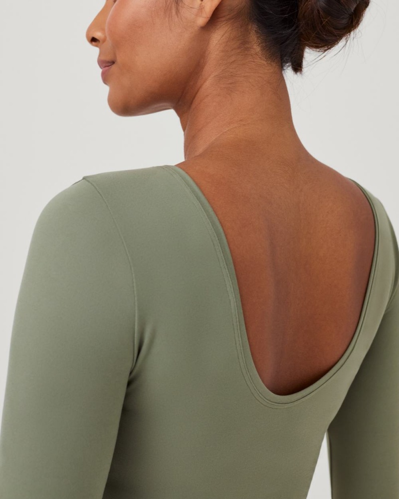 Spanx Suit Yourself Long Sleeve Scoop Neck Bodysuits Olive | 13276-LUVF