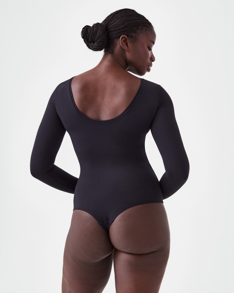 Spanx Suit Yourself Long Sleeve Scoop Neck Bodysuits Black | 48329-AFVW