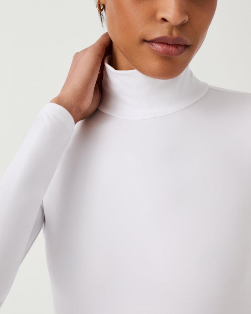 Spanx Suit Yourself Long Sleeve Turtleneck Thong Bodysuits White | 90831-FXUE