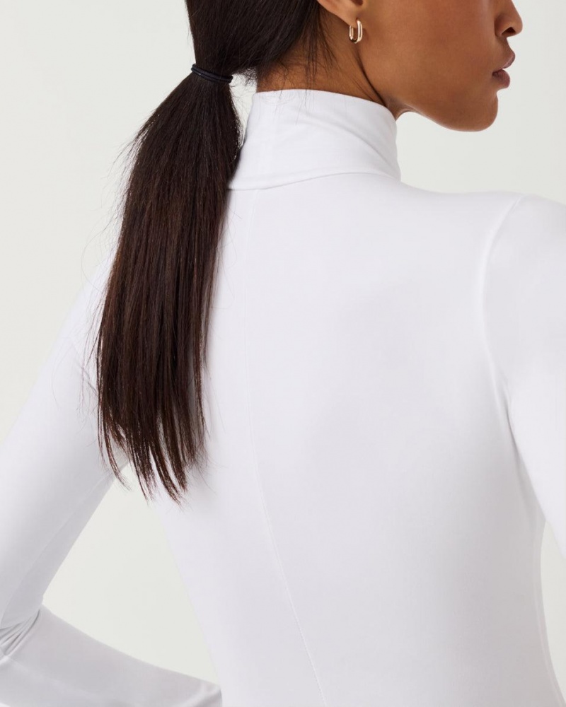 Spanx Suit Yourself Long Sleeve Turtleneck Thong Bodysuits White | 90831-FXUE