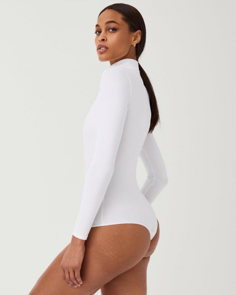 Spanx Suit Yourself Long Sleeve Turtleneck Thong Bodysuits White | 90831-FXUE