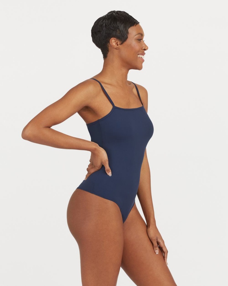 Spanx Suit Yourself Ribbed Cami Bodysuits Navy | 34506-RMCE