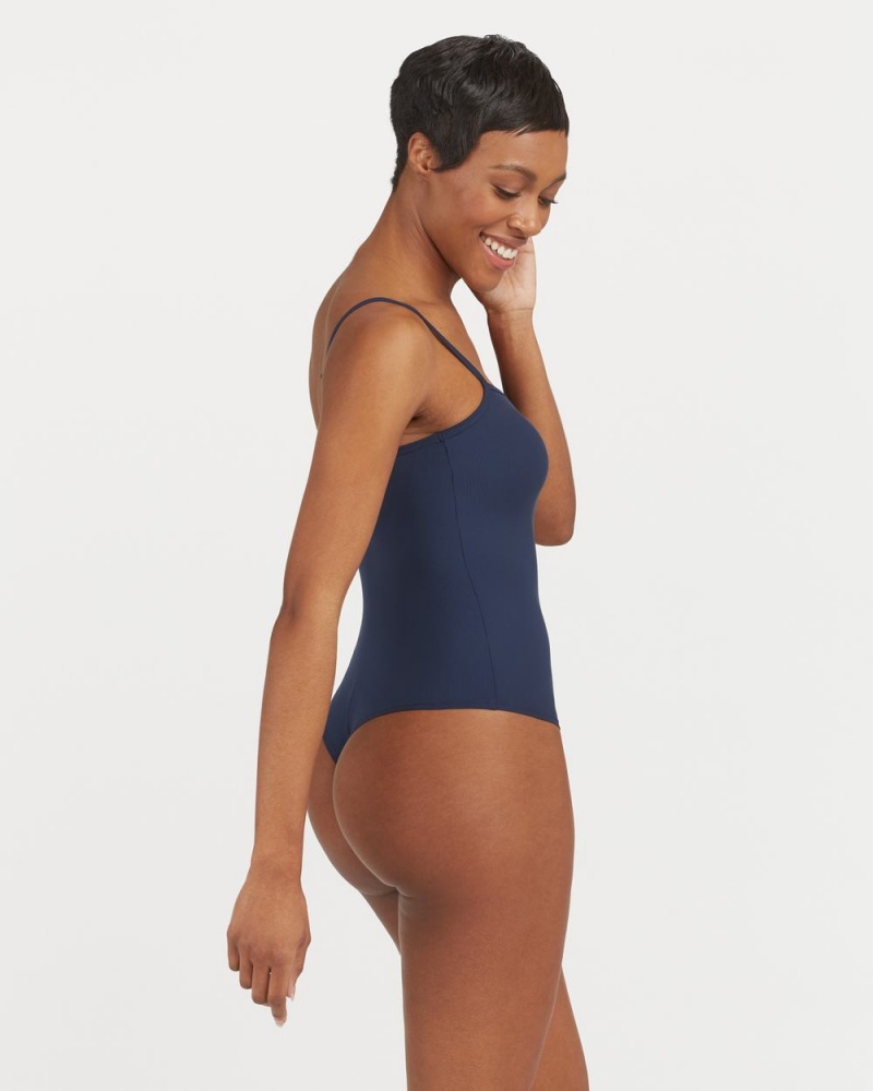 Spanx Suit Yourself Ribbed Cami Bodysuits Navy | 34506-RMCE