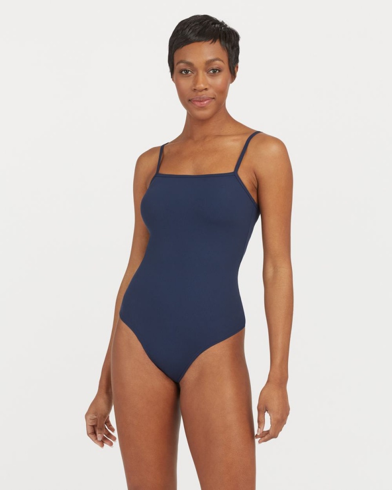 Spanx Suit Yourself Ribbed Cami Bodysuits Navy | 34506-RMCE