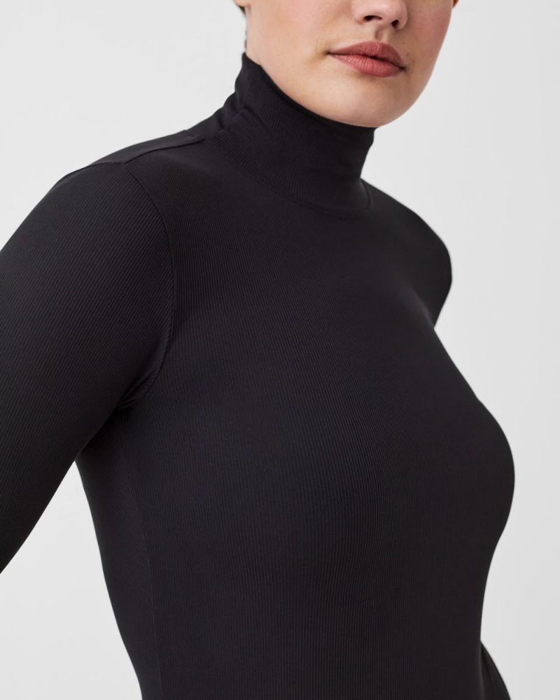 Spanx Suit Yourself Ribbed Long Sleeve Turtleneck Bodysuits Black | 24357-KUYX