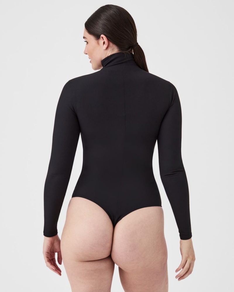 Spanx Suit Yourself Ribbed Long Sleeve Turtleneck Bodysuits Black | 24357-KUYX