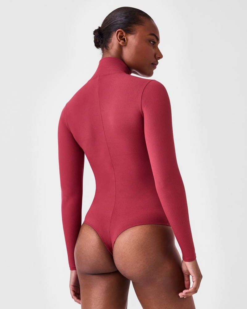 Spanx Suit Yourself Ribbed Long Sleeve Turtleneck Bodysuits Rose | 95827-MJWF