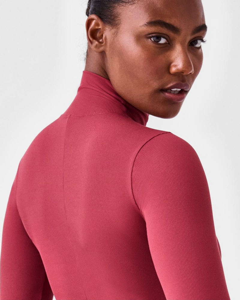 Spanx Suit Yourself Ribbed Long Sleeve Turtleneck Bodysuits Rose | 95827-MJWF