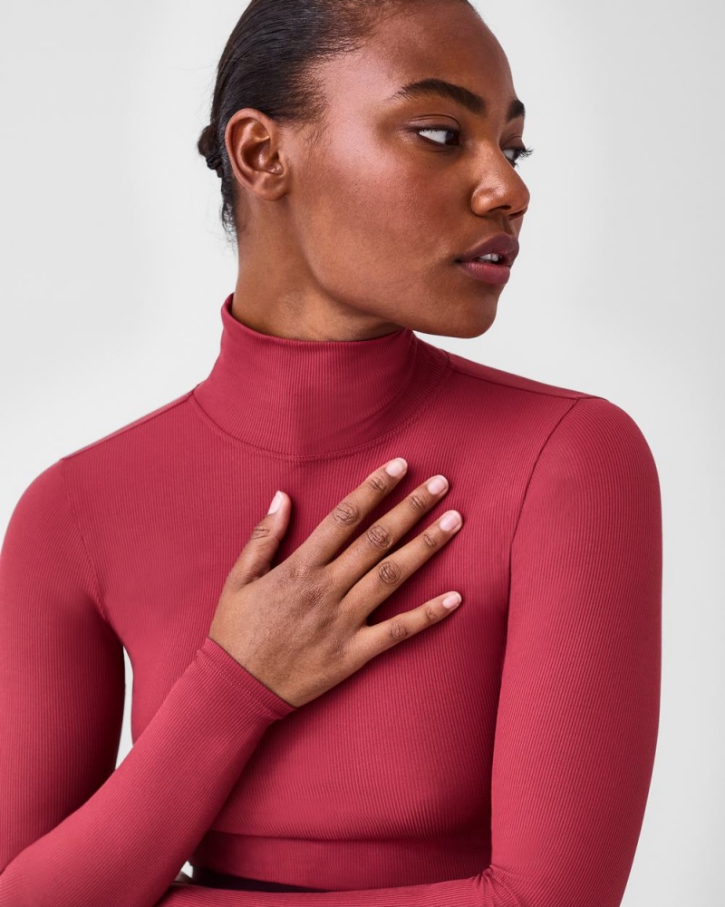 Spanx Suit Yourself Ribbed Long Sleeve Turtleneck Bodysuits Rose | 95827-MJWF