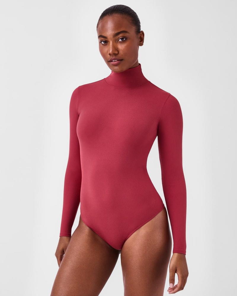 Spanx Suit Yourself Ribbed Long Sleeve Turtleneck Bodysuits Rose | 95827-MJWF