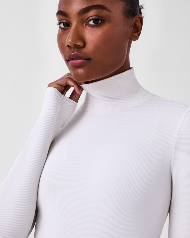 Spanx Suit Yourself Ribbed Long Sleeve Turtleneck Bodysuits White | 75612-AJDC